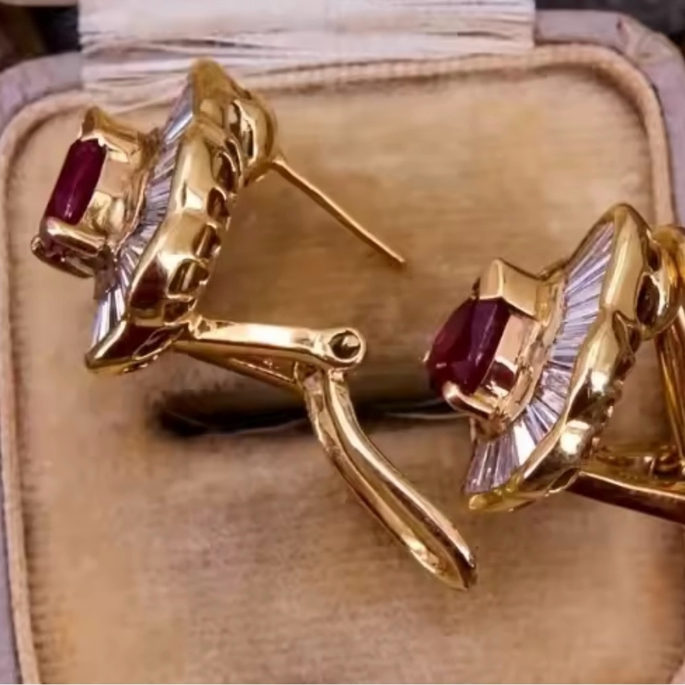 14k Pear Cut Ruby Earrings - Picture 5 of 16